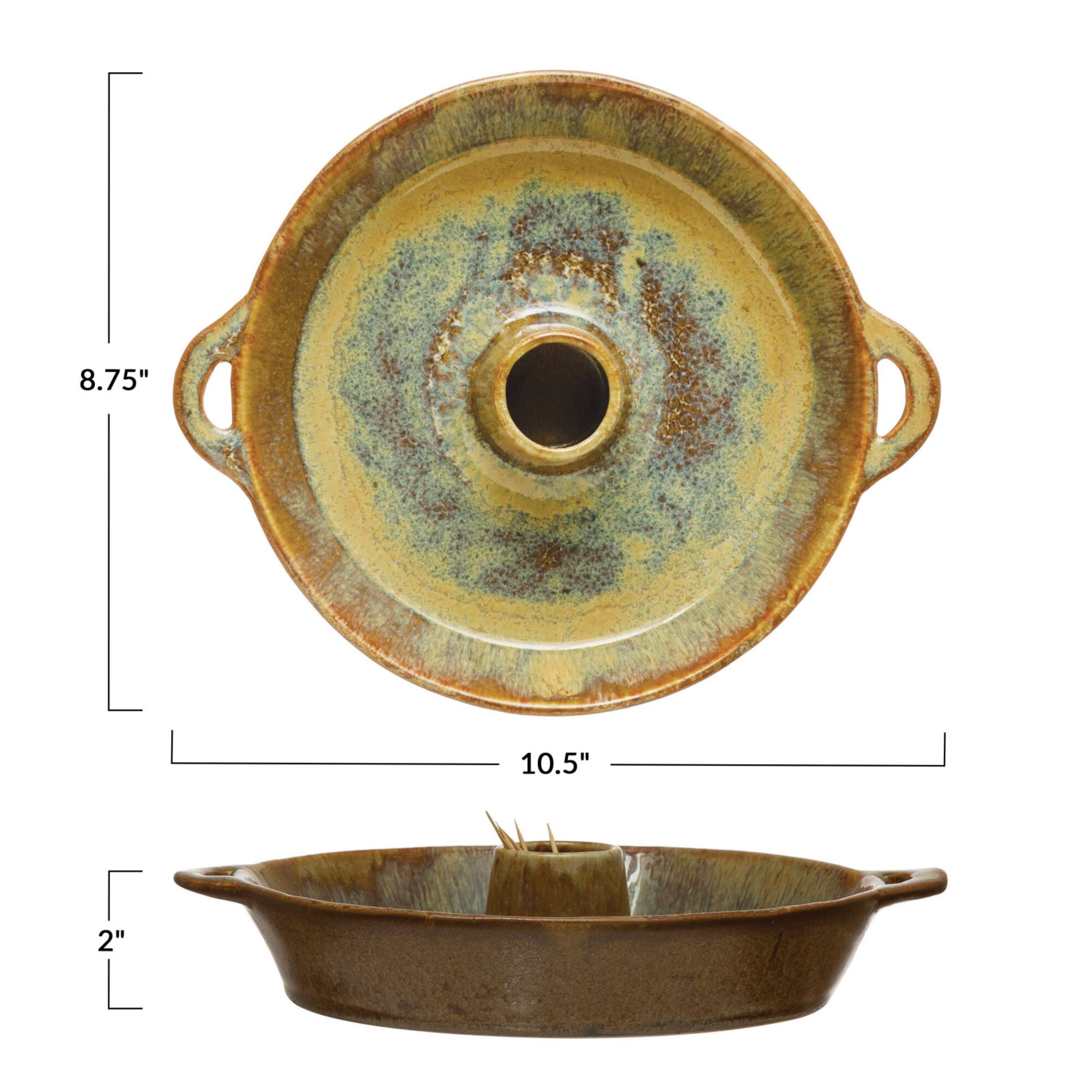 Hello Honey® 10.5" Brown Stoneware Dish with Toothpick Holder